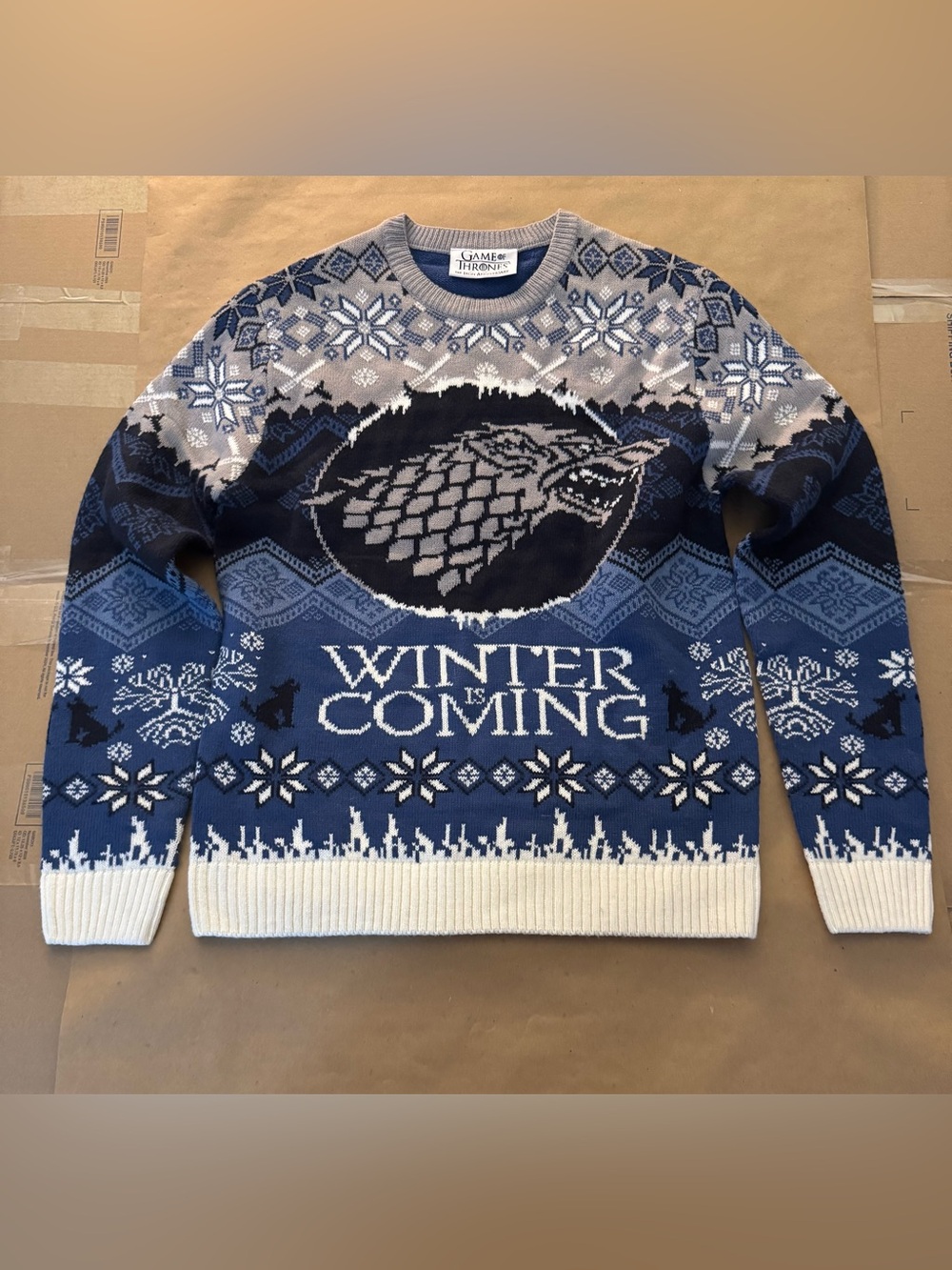 Game of Thrones House Stark Blue Ugly Christmas Sweater Winter is Coming XL